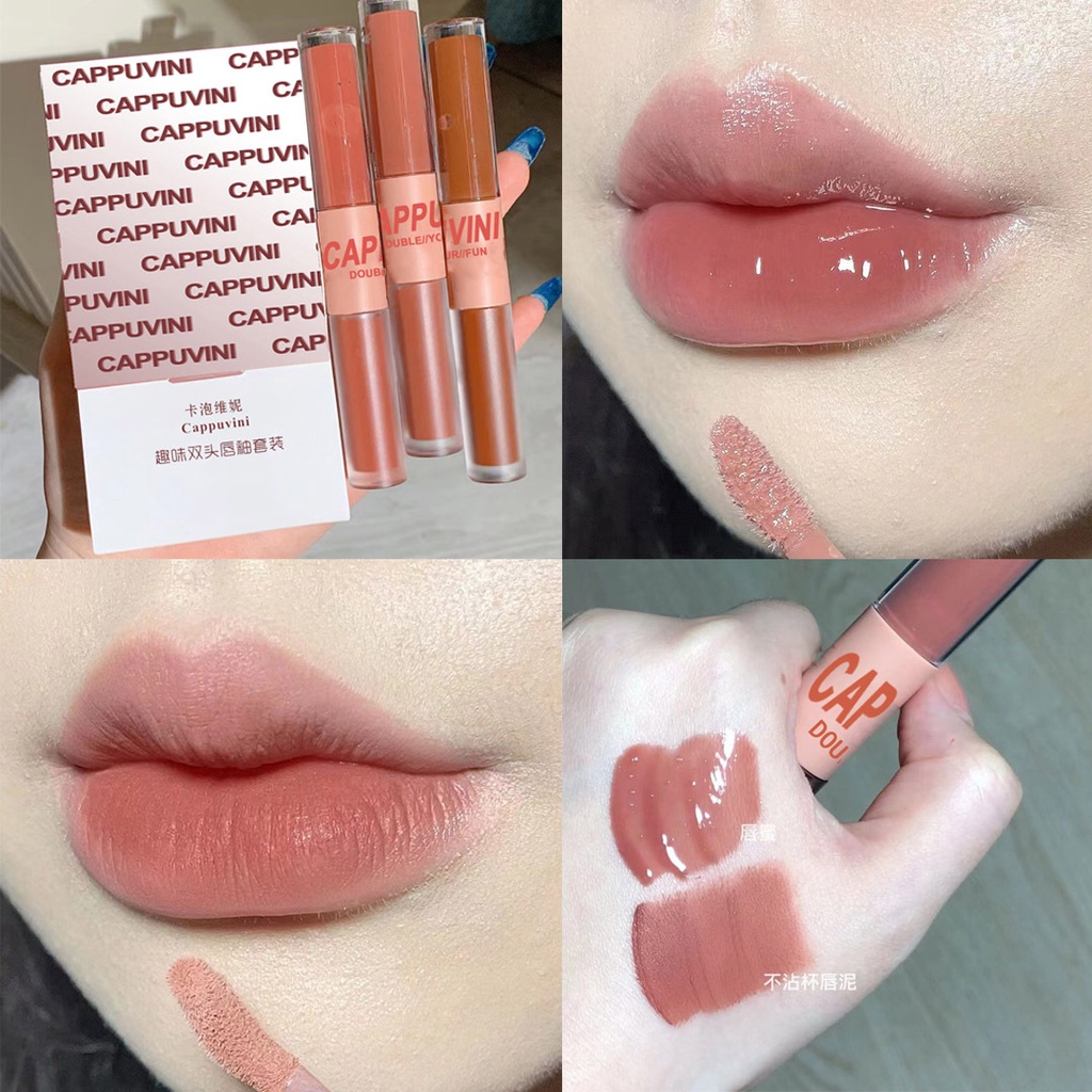 Son Kem 2 Đầu Cappuvini Set 1/3 Hai Đầu Cho Màu Lì Nhẹ Nhàng Và Kháng Nước Hiệu nude 3D chống thấm nước 2 trong 1 thời trang