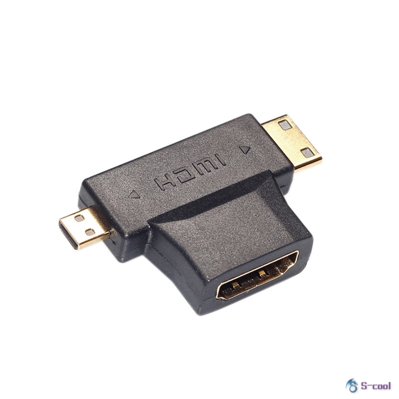  New Multimedia 3 in 1 HDMI Female to Mini HDMI Male + Micro HDMI Male Adapter Connector 