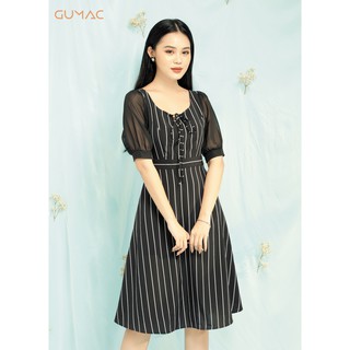 Đầm sọc phối tay voan GUMAC MS06938_DEN