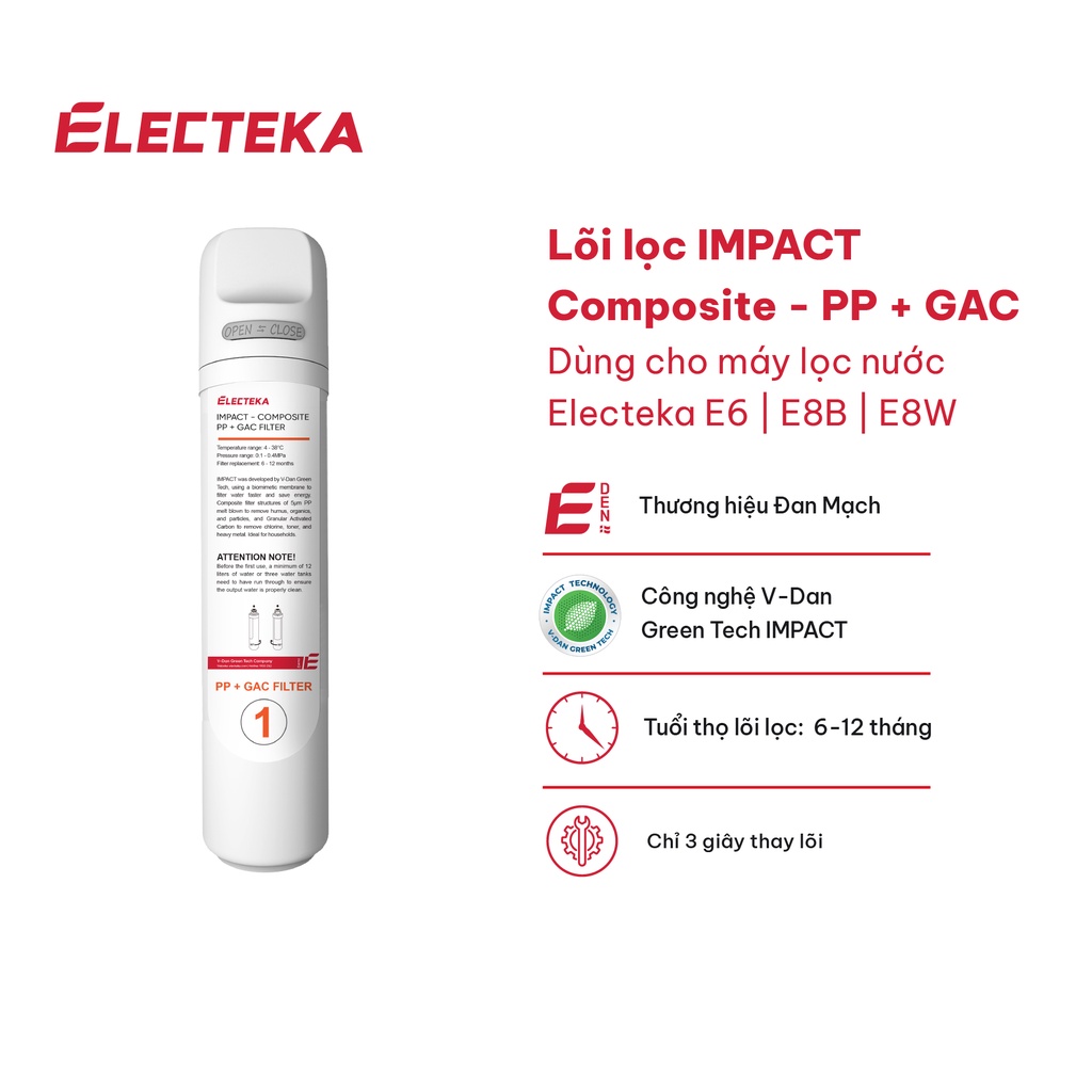 Lõi Lọc IMPACT – Composite PP + GAC, Dùng Cho Máy Lọc Nước Electeka E6 | E8