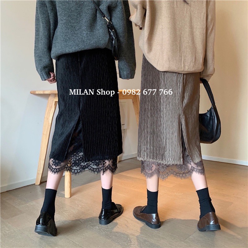 Chân váy nhung phối ren mặc được 2 mặt | BigBuy360 - bigbuy360.vn