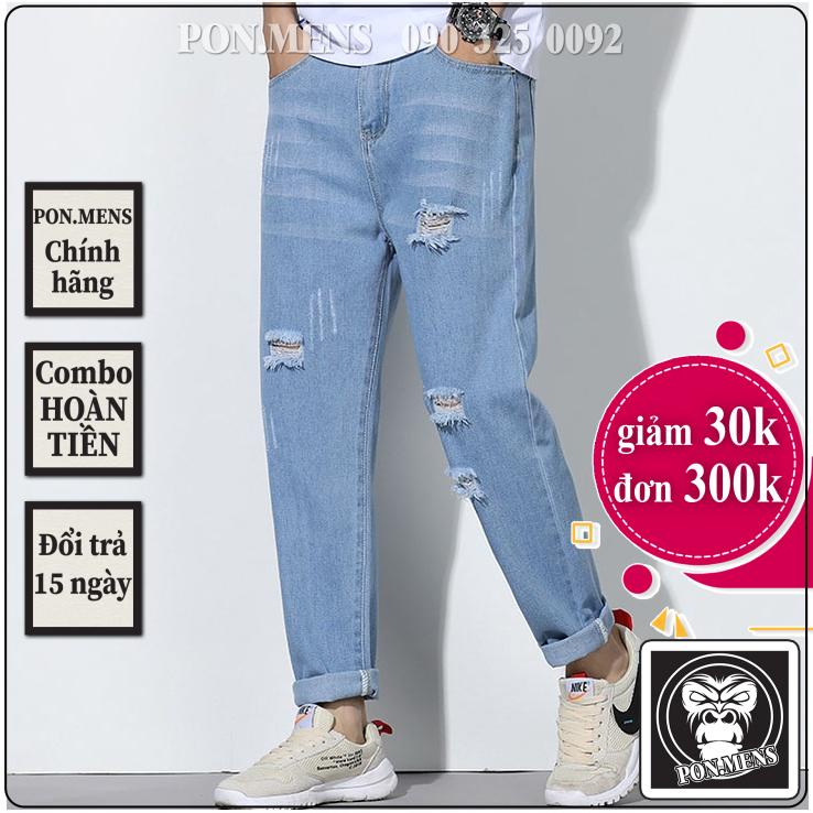 [xả kho] Quần jean rách nam nữ màu xanh baggy mặc hè