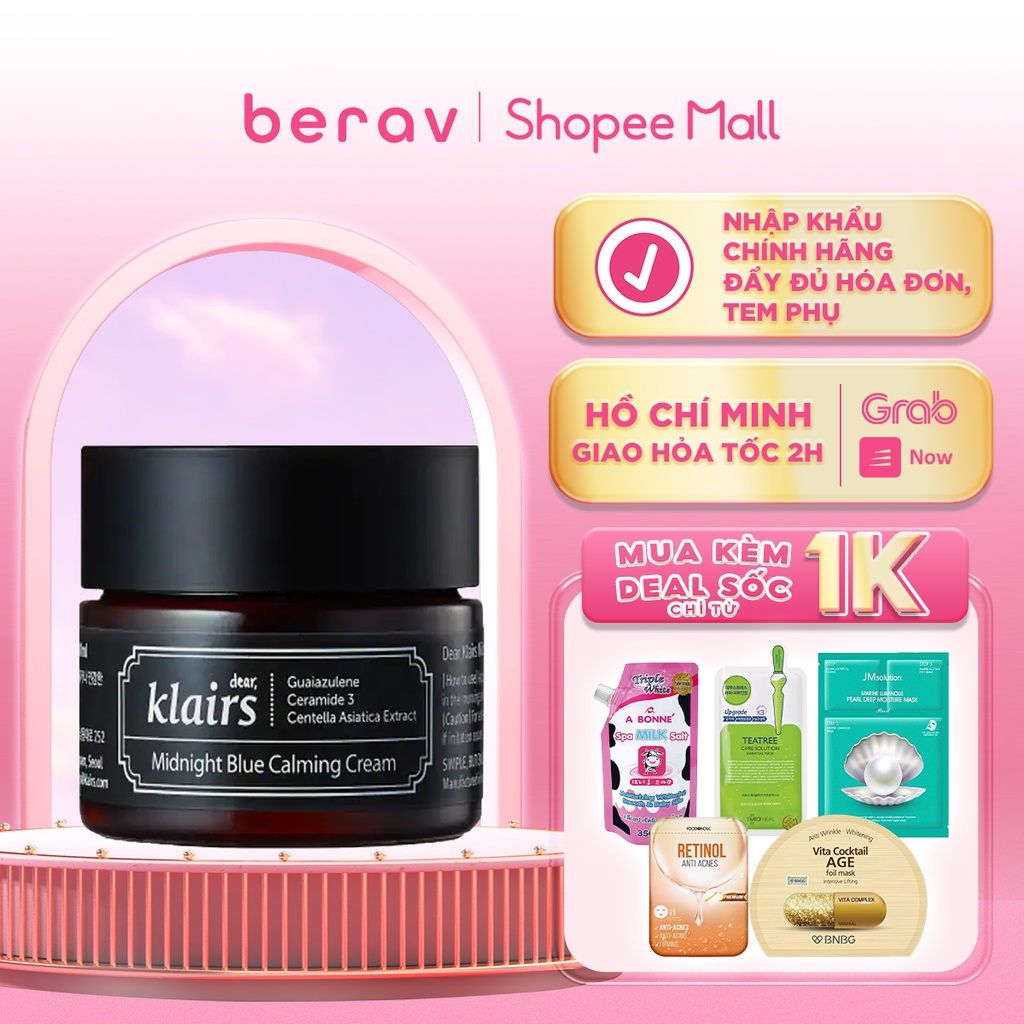 Kem Dưỡng Ẩm Dear Klairs Midnight Blue Calming Cream Giúp Làm Dịu Và Phục Hồi Da Ban Đêm 30ml