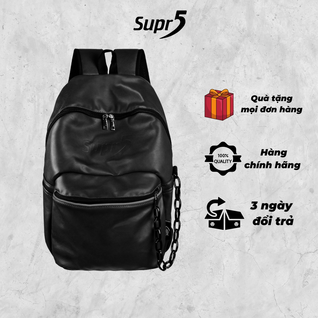 Balo da thời trang nam nữ Supr5 balo da microfiber chống thấm nước đi học đi chơi màu đen BL6