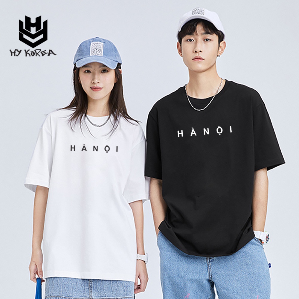 Áo Thun Tay Lỡ Cotton 100 Nam Nữ HY Korea Form Rộng In Hình Hà Nội 573.