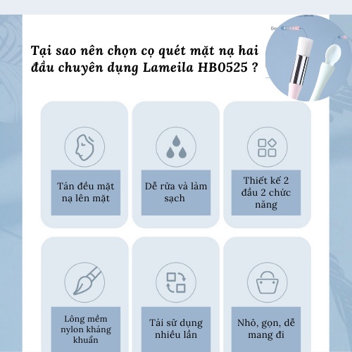 Cọ quét đắp mặt nạ hai đầu chuyên dụng, chổi đắp mặt nạ, đầu cọ quét lông tơ mềm HB0525- Hasara