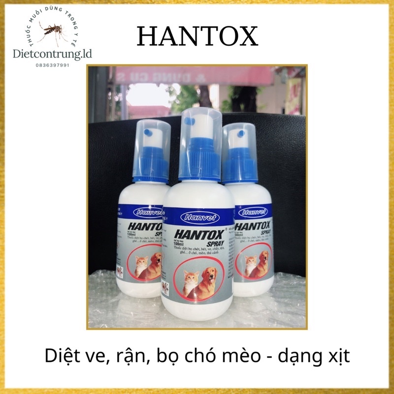 HANTOX SPRAY - Thuốc diệt bọ chét, ve, chấy, rận, ghẻ ở chó mèo, thú cảnh ''