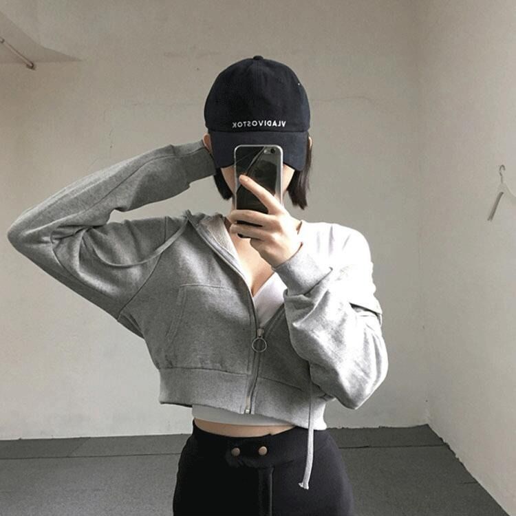 Jiashucheng Áo Khoác Hoodie Dài Tay Phối Khóa Kéo Phong Cách Harajuku