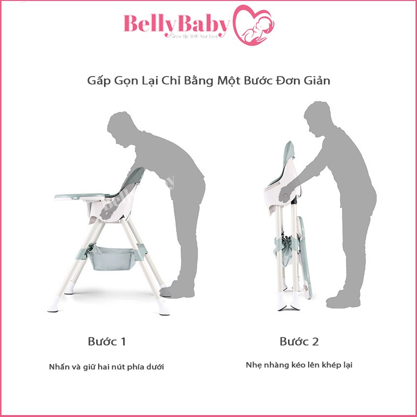 [Có Thể Gấp Gọn] [Có Bánh Xe] Ghế Ăn Dặm BellyBaby BB105 - BB102 Nhập Khẩu Chính Hãng Dành Cho Bé - Ghế Ăn Dặm Bellybaby