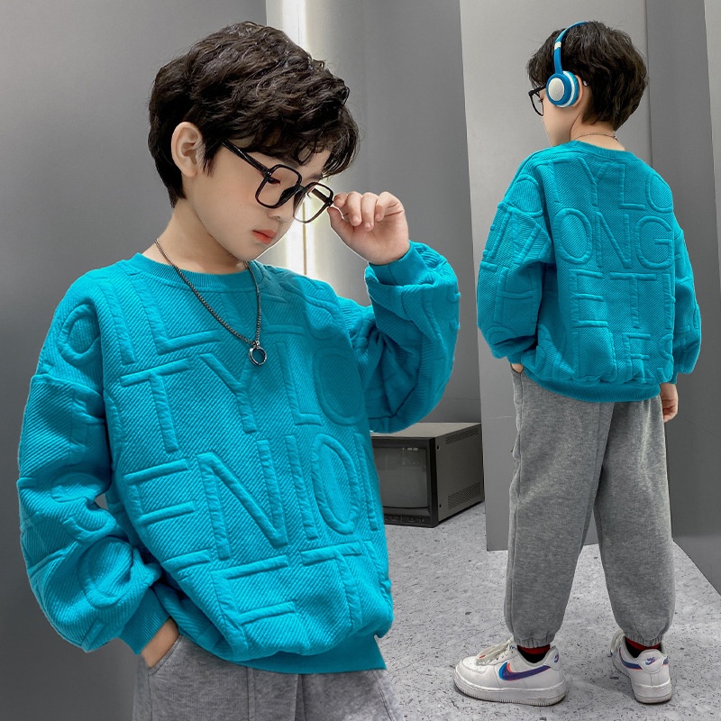 Áo sweater AMILA cổ tròn họa tiết chữ phong cách phương tây cho bé