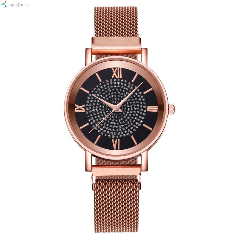 Quartz Watch With Magnetic Strap Casual Analog Roman Scale Wrist Watch Round Dial for Women