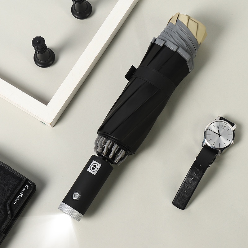 Ô Dù Gấp Ngược Tự Động, Ô Đèn Pin Siêu Sáng Che Nắng, Che Mưa Phủ Sơn Đen Chống UV -Hitech Mart