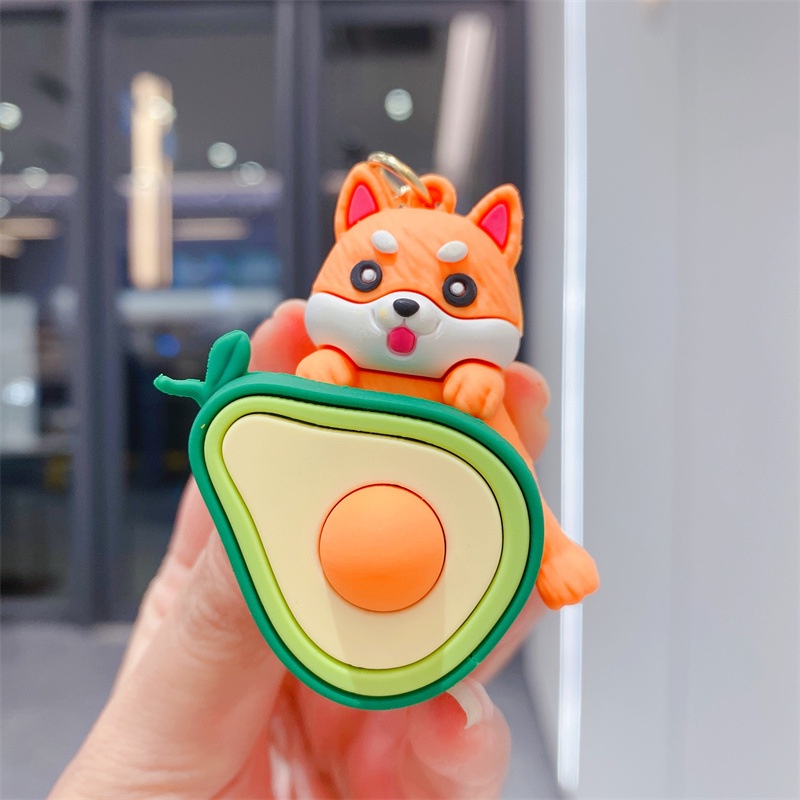 Móc Khóa Bằng pvc Mềm Hình Trái Bơ Hoạt Hình Shiba Inu Shiba Inu