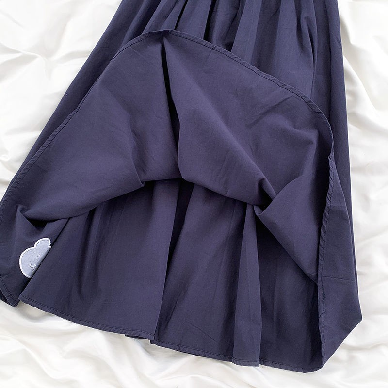 Váy nữ 2021 chữ A thêu rời mới mùa hè Hàn Quốc dài trung lưng cạp cao ôm sát quần yếm <