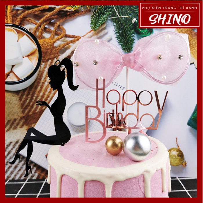 Topper/que cắm cô gái và phụ kiện đi tiệc trang trí bánh