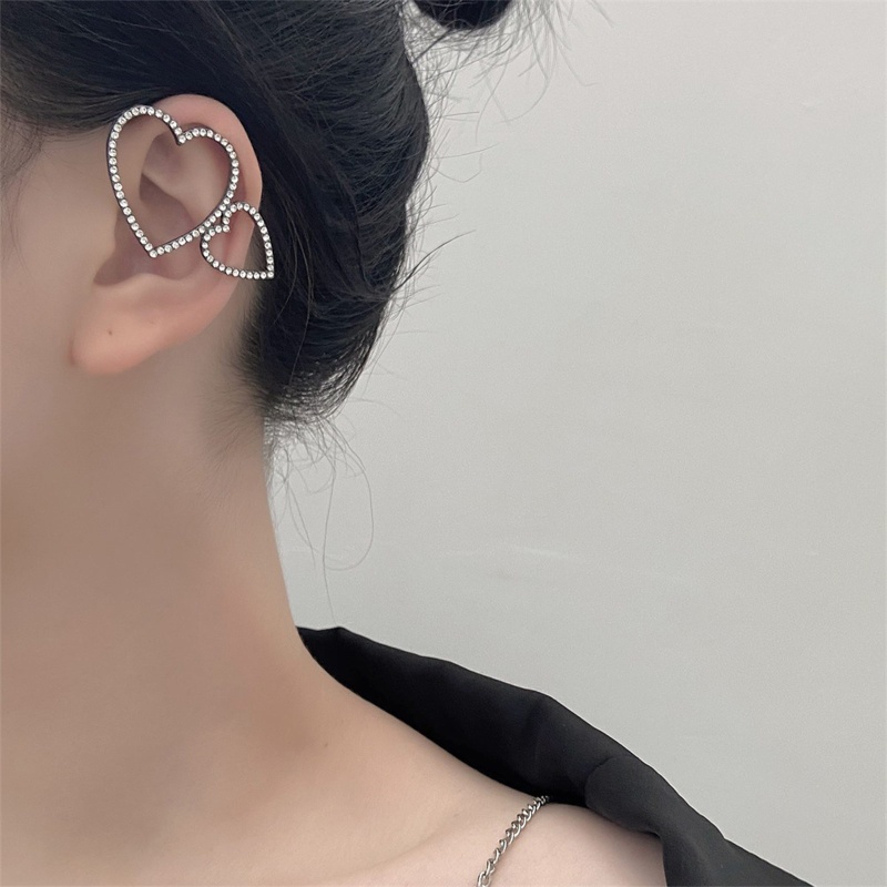 Arin Niche Khuyên Tai Hình Trái Tim Đôi Đính Kim Cương Giả Dễ Phối Đồ Không Cần Xỏ Lỗ Tai