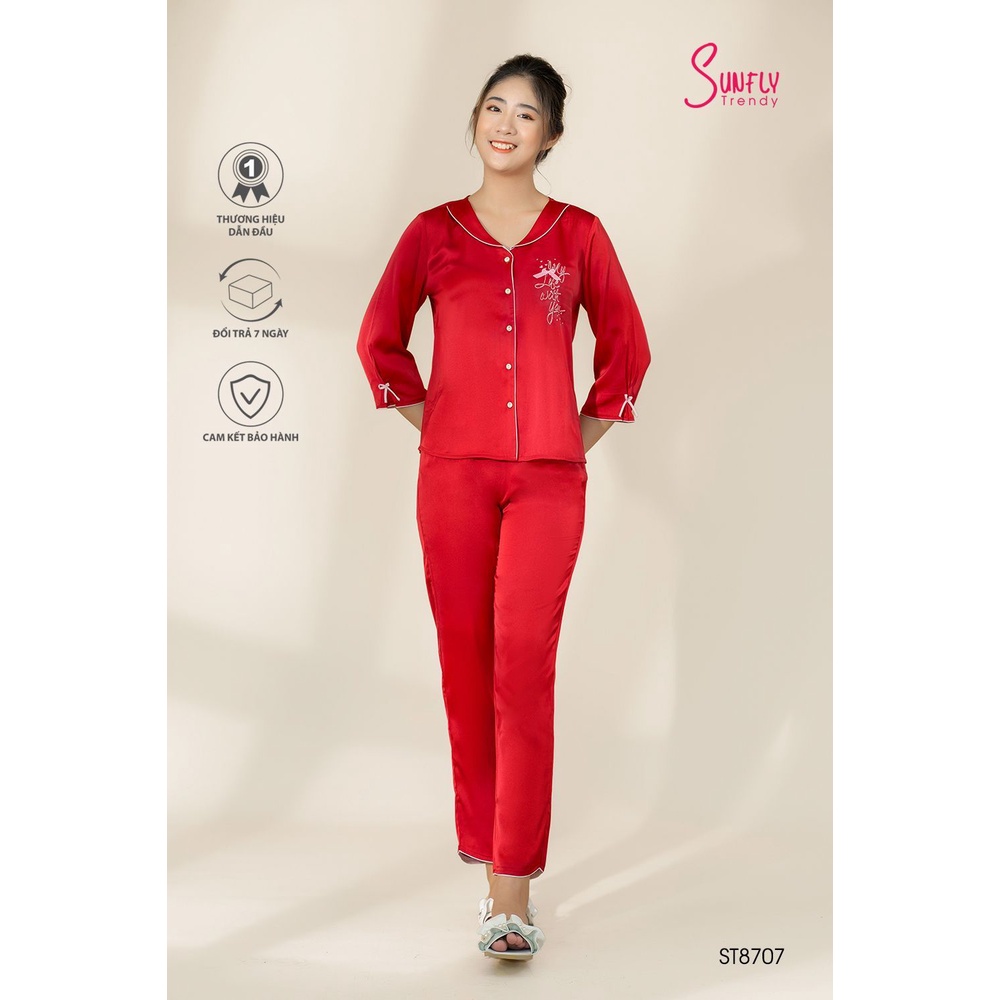 ST8707 BỘ PIJAMAS LỤA ÁO TAY LỠ QUẦN DÀI SUNFLY