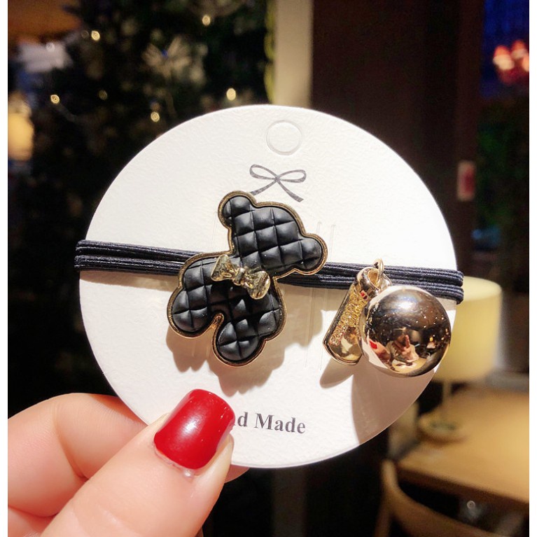 Dây Cột Tóc Cao Su Co Giãn Phối Hình Gấu Nhỏ Bằng Hợp Kim Cổ Điển Chất Lượng Cao