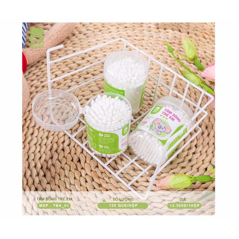 Tăm bông trẻ em Mipbi 100% bông tự nhiên an toàn, thấm hút tốt kháng khuẩn cho bé