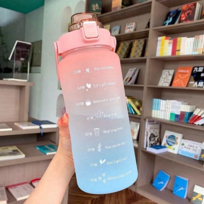 Bình Đựng Nước 2L Dễ Thương Có Vạch Báo Giờ Uống - Bình Nước Thể Thao Gradient Bằng Nhựa Dung Tích 2L Tiện Dụng - Hot fr