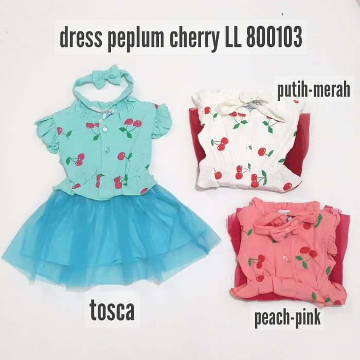 Bộ Đầm Kiểu Bandana Ll 800103 Peplum In Họa Tiết Cherry Dễ Thương Cho Bé Gái