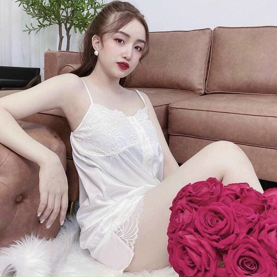 Set đồ ngủ đùi 2 dây phi bóng phối ren quyến rũ tôn dáng tôn da | BigBuy360 - bigbuy360.vn