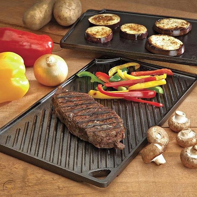 Khay Gang Nướng Đúc Thủ Công Nhập Khẩu Nguyên Khối BBQ Steak Bò Bít Tết Có Rãnh 46*26cm Kiểu Mỹ