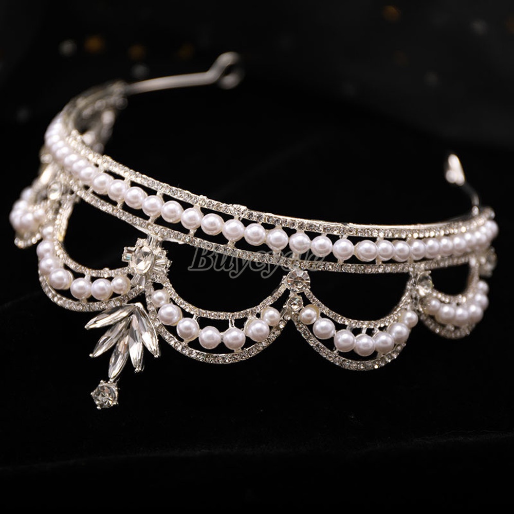 Băng Đô Vương Miện Đính Đá Và Ngọc Trai Nhân Tạo Thời Trang