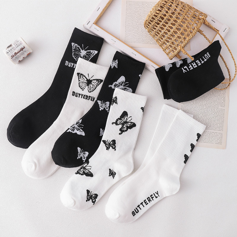 Bivota high neck socks with cute butterfly print for men and women