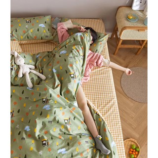 Bộ chăn ga gối  Cotton lụa kẻ vàng (mẫu mới)