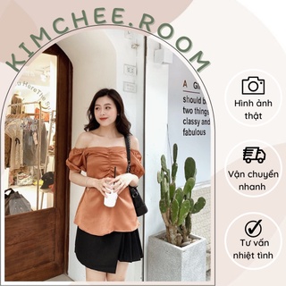 Áo trễ vai bo thun tay cam đất