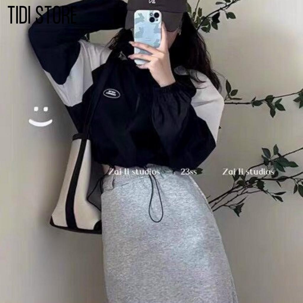 Áo khoác dù lửng croptop nữ phối màu trẻ trung 2 lớp nhẹ thoáng mát KC21