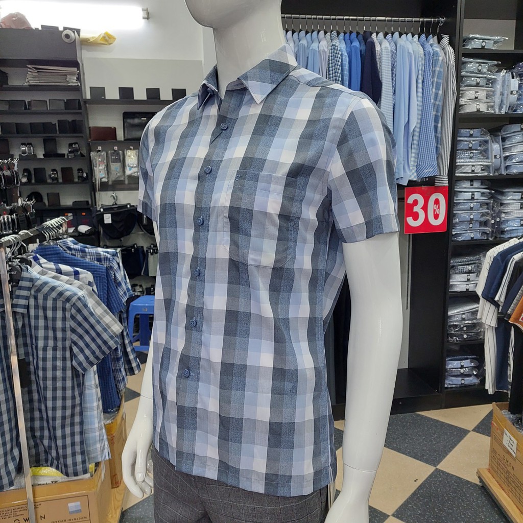 Áo Sơ Mi Nam Ngắn Tay Owen BA22940NT Cộc Tay Công Sở Cao Cấp Màu Kẻ Caro Xanh Trắng Xám Vải Lô Hội Dáng Body Fit Tà Bằng | BigBuy360 - bigbuy360.vn