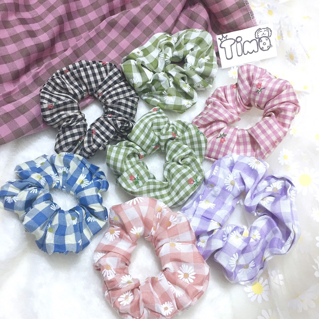 Buộc Tóc Scrunchies Caro Cầu Vồng Trơn Nữ Hàn Quốc PK29