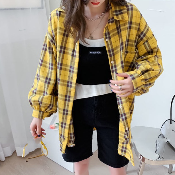 Áo Sơ Mi Nữ Dáng Rộng Kẻ Sọc Caro Mới