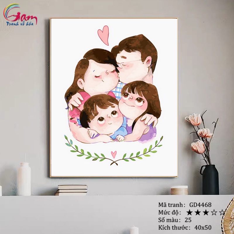 Tranh sơn dầu số hoá tự tô màu Gam gia đình hạnh phúc GD4468 40x50cm căng khung