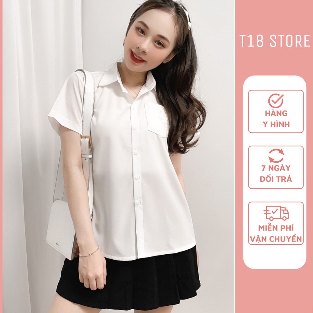 Áo sơ mi nữ kiểu công sở đi học form rộng tay ngắn đẹp T18 STORE SM07