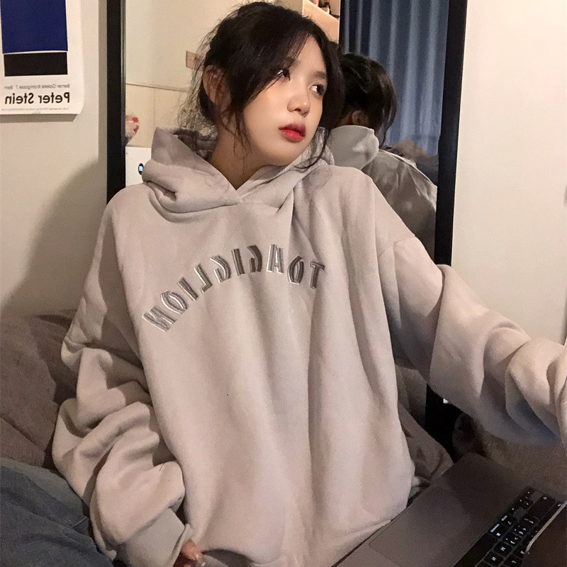 áo hoodie nữ form rộng ulzzang hàn quốc, Áo hoodie nỉ nữ mùa đông oversize in chữ nổi thời trang unisex đi chơi đi học | BigBuy360 - bigbuy360.vn