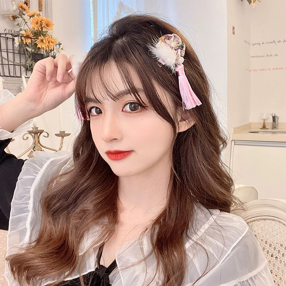 Dây cột tóc đuôi ngựa bằng vải bông màu trơn đính nơ tua rua dễ thương cho bé