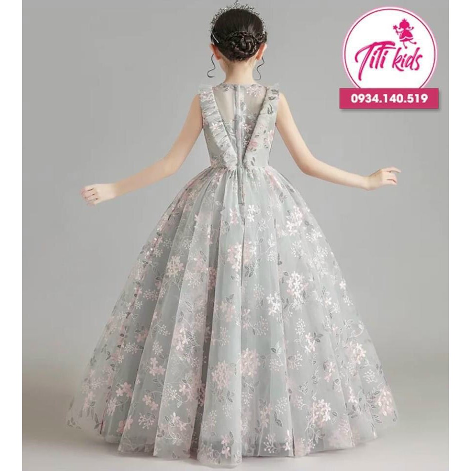 Đầm Công Chúa Bé Gái TiTiKids Xám Hoa