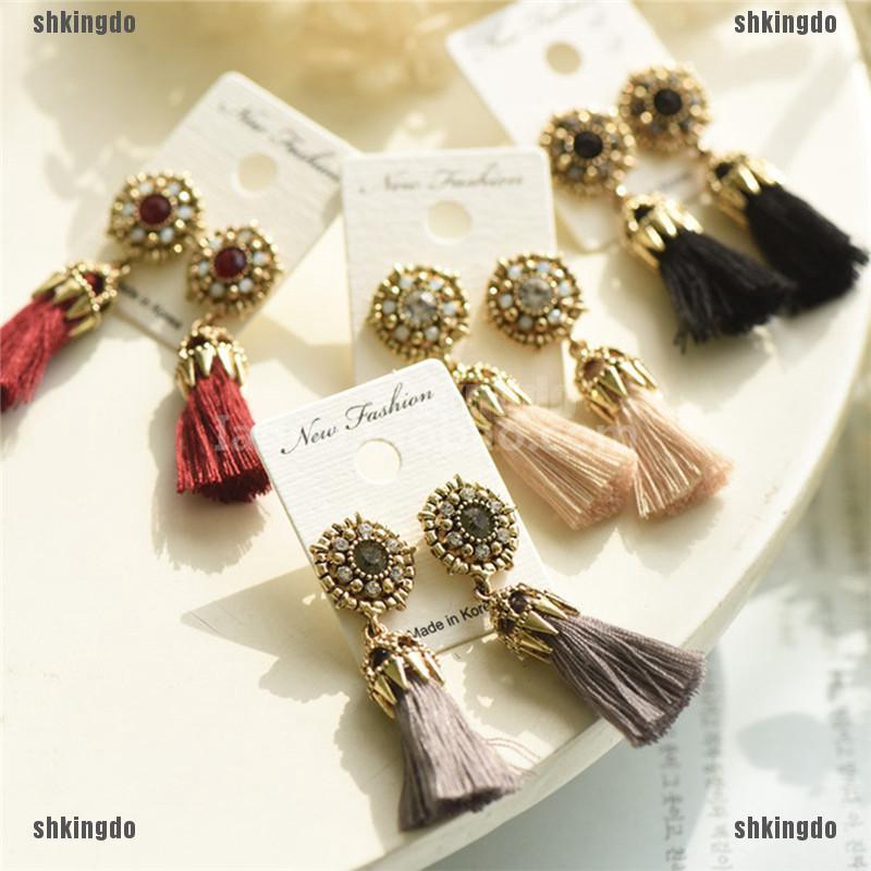 Đôi Khuyên Tai Tua Rua Đính Đá Thời Trang Cho Phụ Nữ