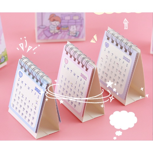 Lịch để bàn mini mèo hoa anh đào động vật cô gái L7