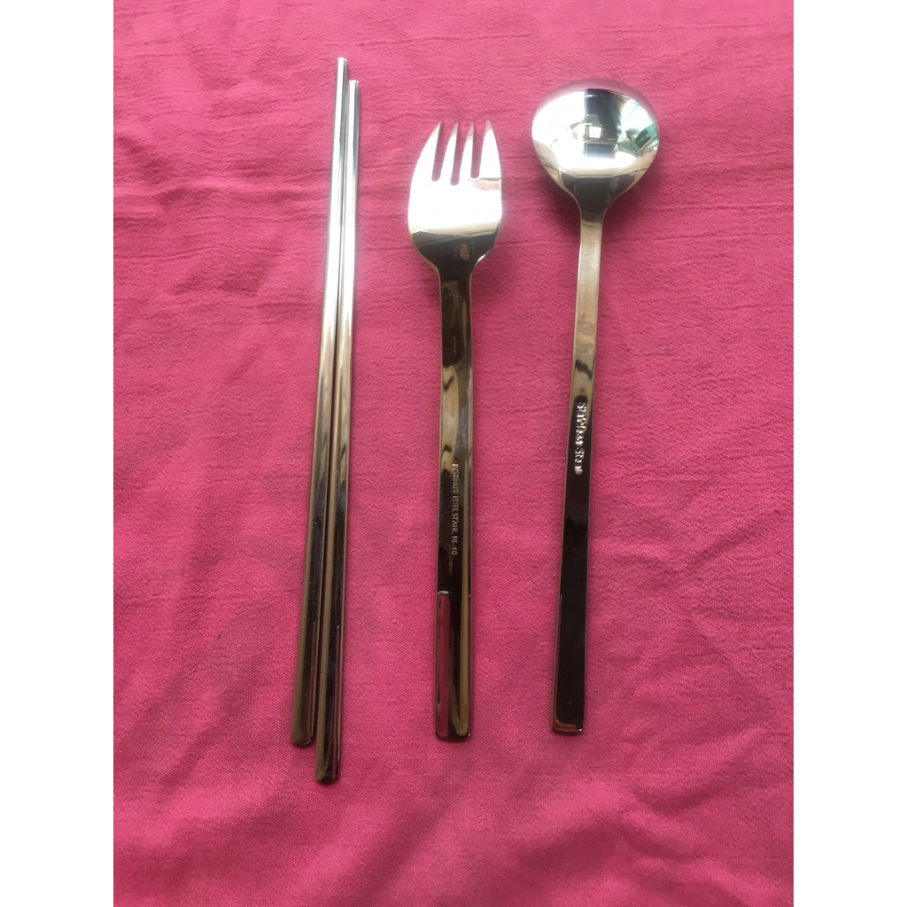 MUỖNG (thìa} / NĨA / ĐŨA ĐẦU DẸP INOX ĐẶC RUỘT PHONG CÁCH HÀN QUỐC Xấp xỉ 23cm