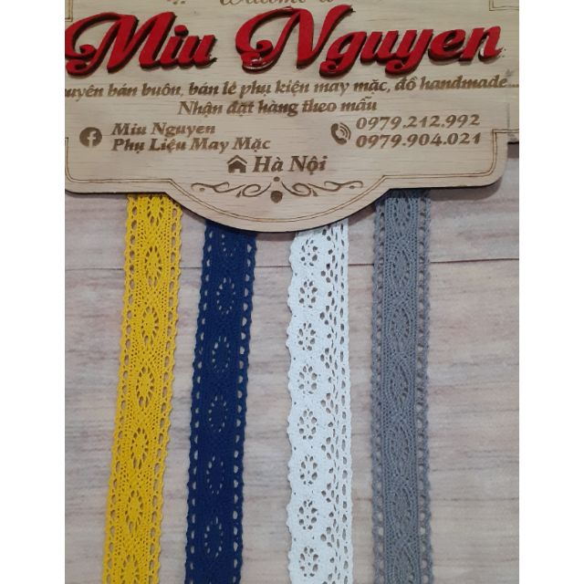 Sét ren chỉ 4 màu bản 2,5cm (mỗi màu 2m trắng ren chỉ nhún)