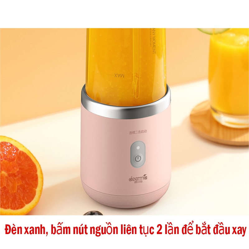 Máy xay sinh tố cầm tay mini Xiaomi Deerma NU05 Hồng 2 lưỡi xay công suất mạnh, Máy xay ép hoa quả vt163