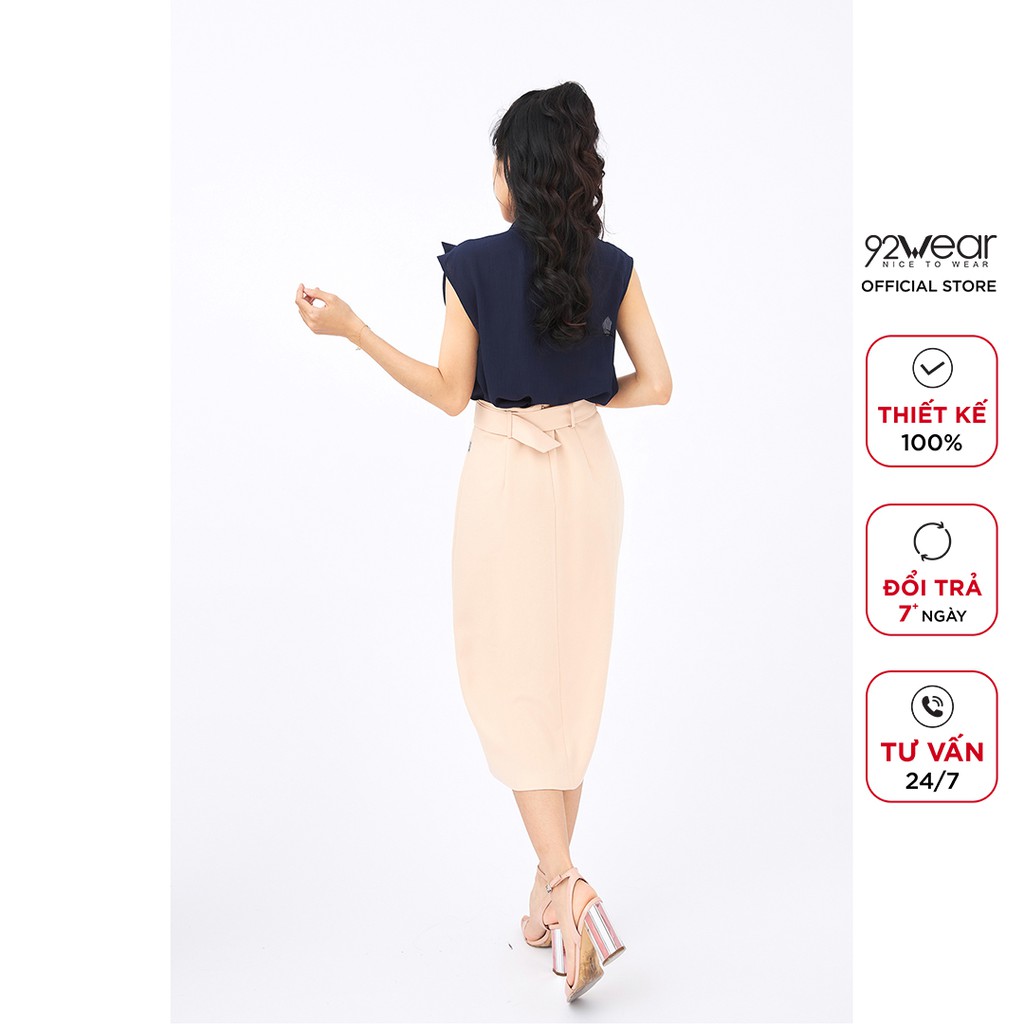 Áo sơ mi nữ voan 92WEAR thiết kế cổ nơ quý phái ASA1089