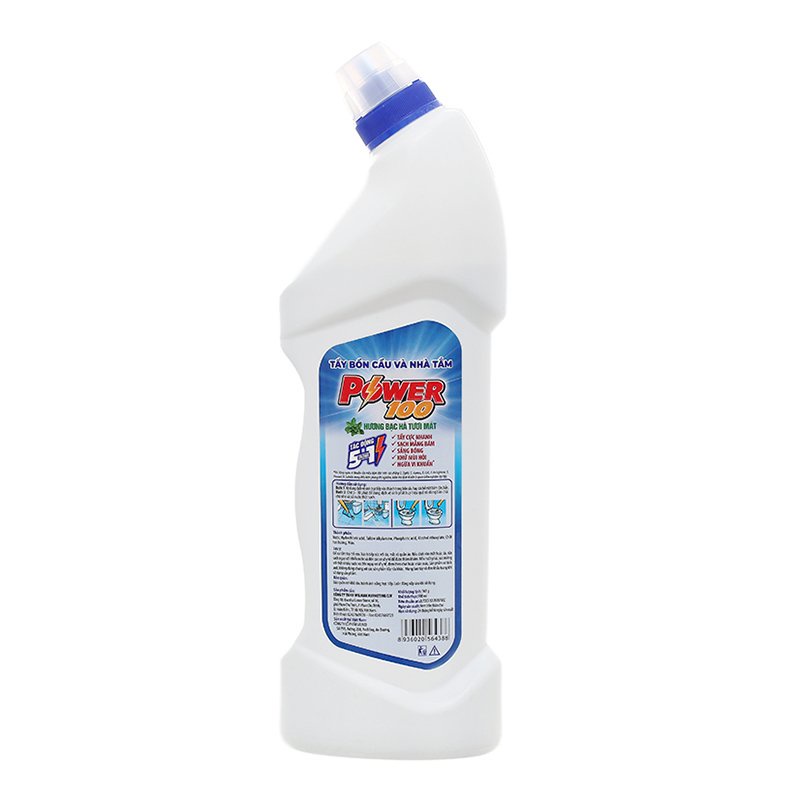 Nước gột rửa bồn cầu và phòng tắm POWER100 hương bạc hà chai To 900ml màu trắng