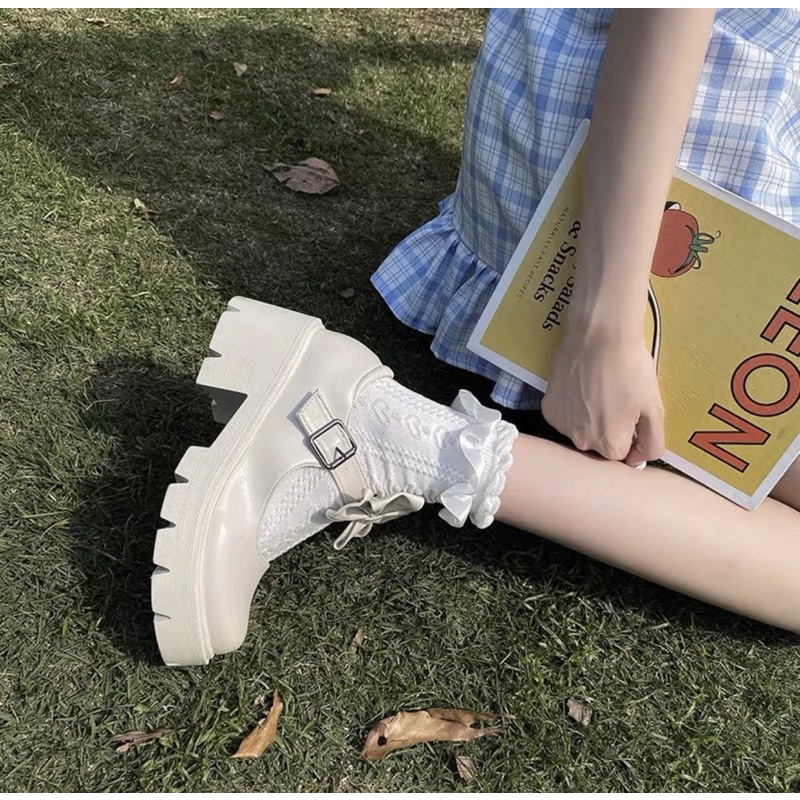 Giày Lolita Da Bóng/Nhám Độn Đế Cao Gót Đáng Yêu Phong Cách Công Chúa Ulzzang Hàn Quốc