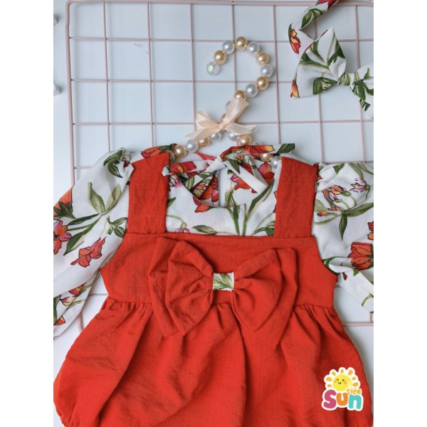 𝗧𝗮̣̆𝗻𝗴 𝘁𝘂𝗿𝗯𝗮𝗻 𝘃𝗮̀ 𝗴𝗶𝗮̀𝘆 𝘃𝗮̉𝗶 Body cho bé gái size 4-12kg  Vải đũi xước hàn phối thô lụa mềm mát