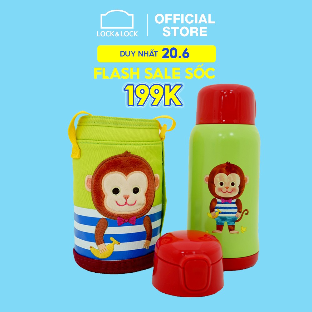 [Mã LIFEHL25 giảm 10% đơn 350K] Bình nước giữ nhiệt Cartoon Kids Vacuum Bottle 550ml Lock&amp;Lock màu xanh lá LHC1435MKY